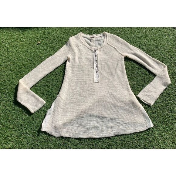 Free People Ivory Mountain Song Henley Sheer Tunic Sweater sz S - Picture 2 of 7